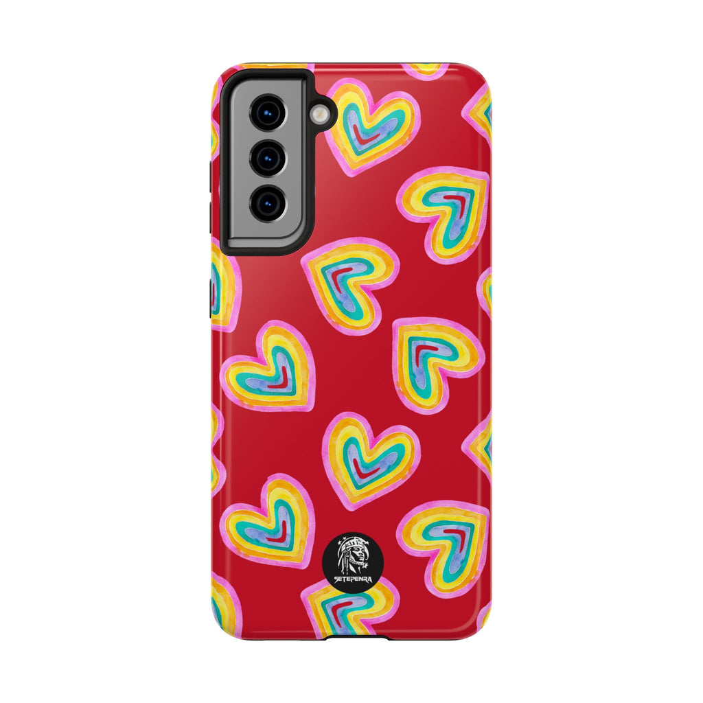 Rainbow Heart Tough Phone Case (For iPhone, Galaxy & More) - Dark Red