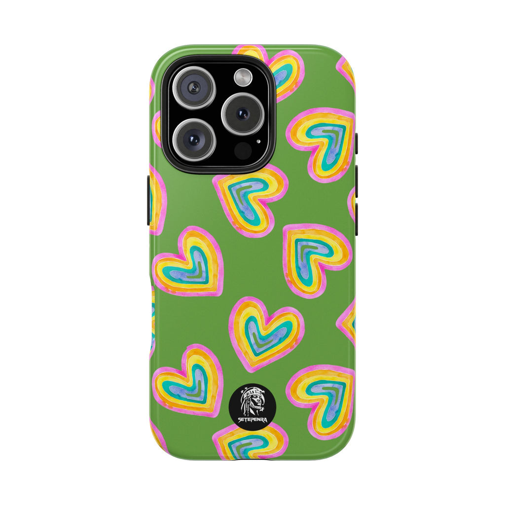 Rainbow Heart Tough Phone Case (For iPhone, Galaxy & More) - Green