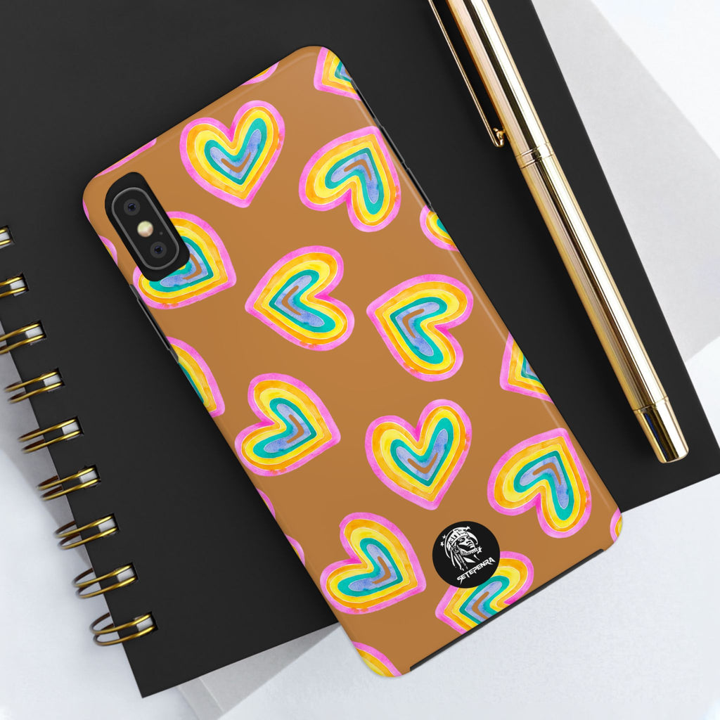 Rainbow Heart Tough Phone Case (For iPhone, Galaxy & More) - Light Brown