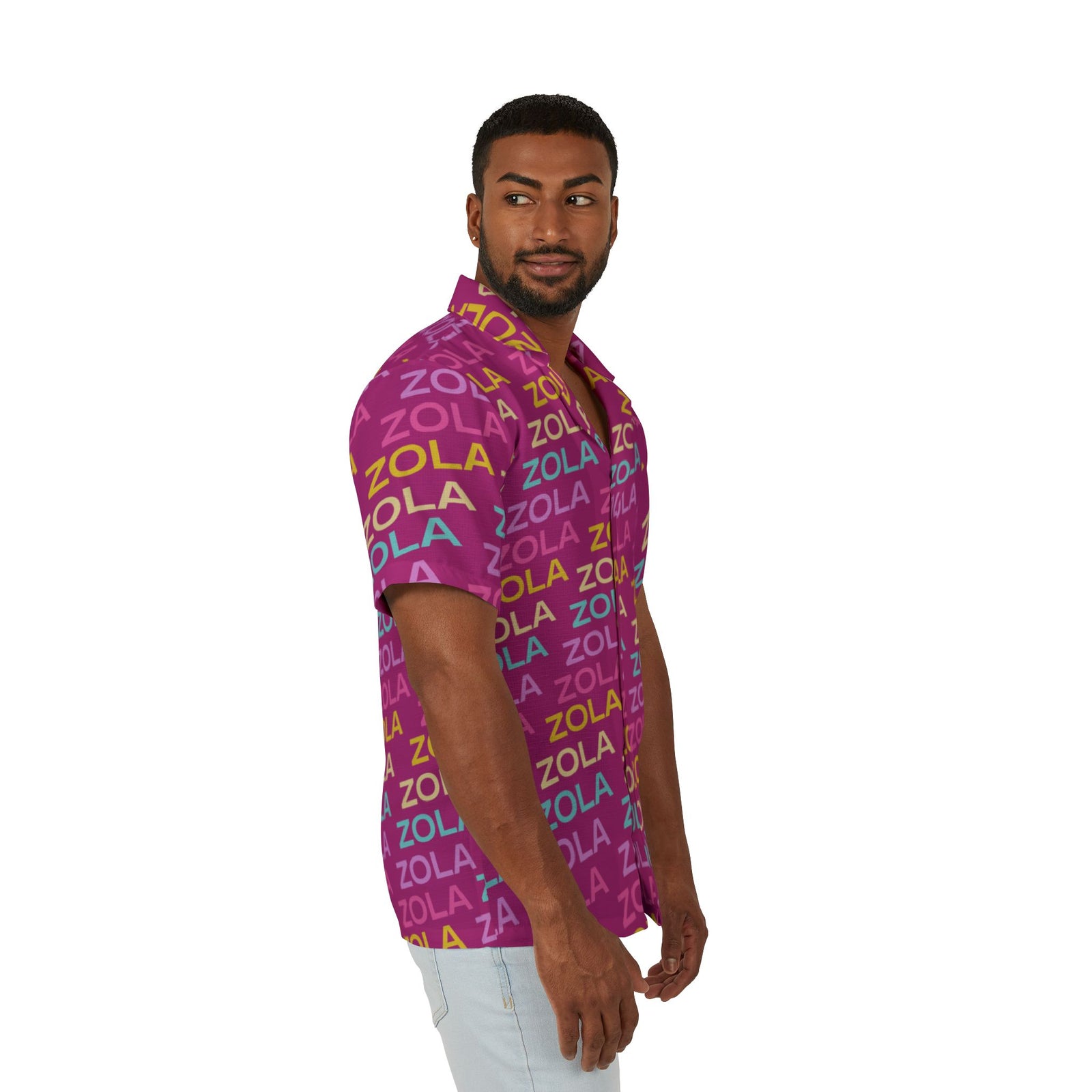 Zola Men's Hawaiian Camp Shirt (Pink) SETEPENRA All Over Prints.