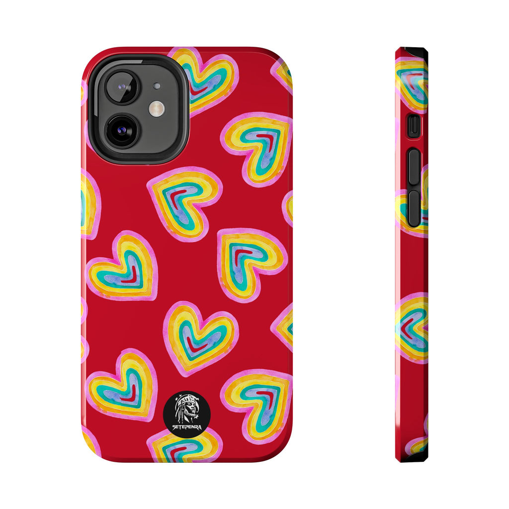 Rainbow Heart Tough Phone Case (For iPhone, Galaxy & More) - Dark Red SETEPENRA Phone Case.