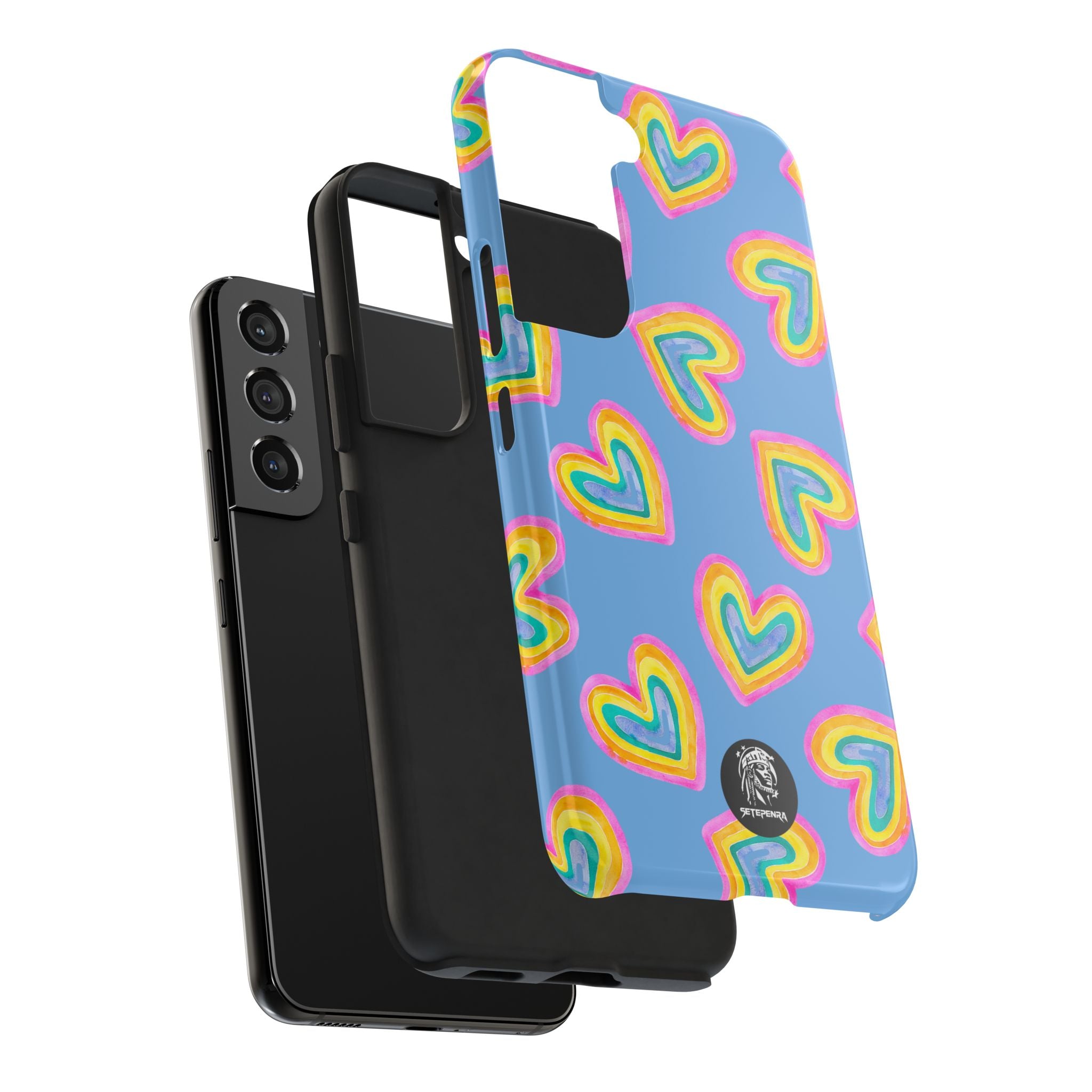 Rainbow Heart Tough Phone Case (For iPhone, Galaxy & More) - Light Blue