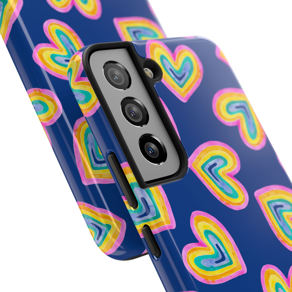 Rainbow Heart Tough Phone Case (For iPhone, Galaxy & More) - Dark Blue