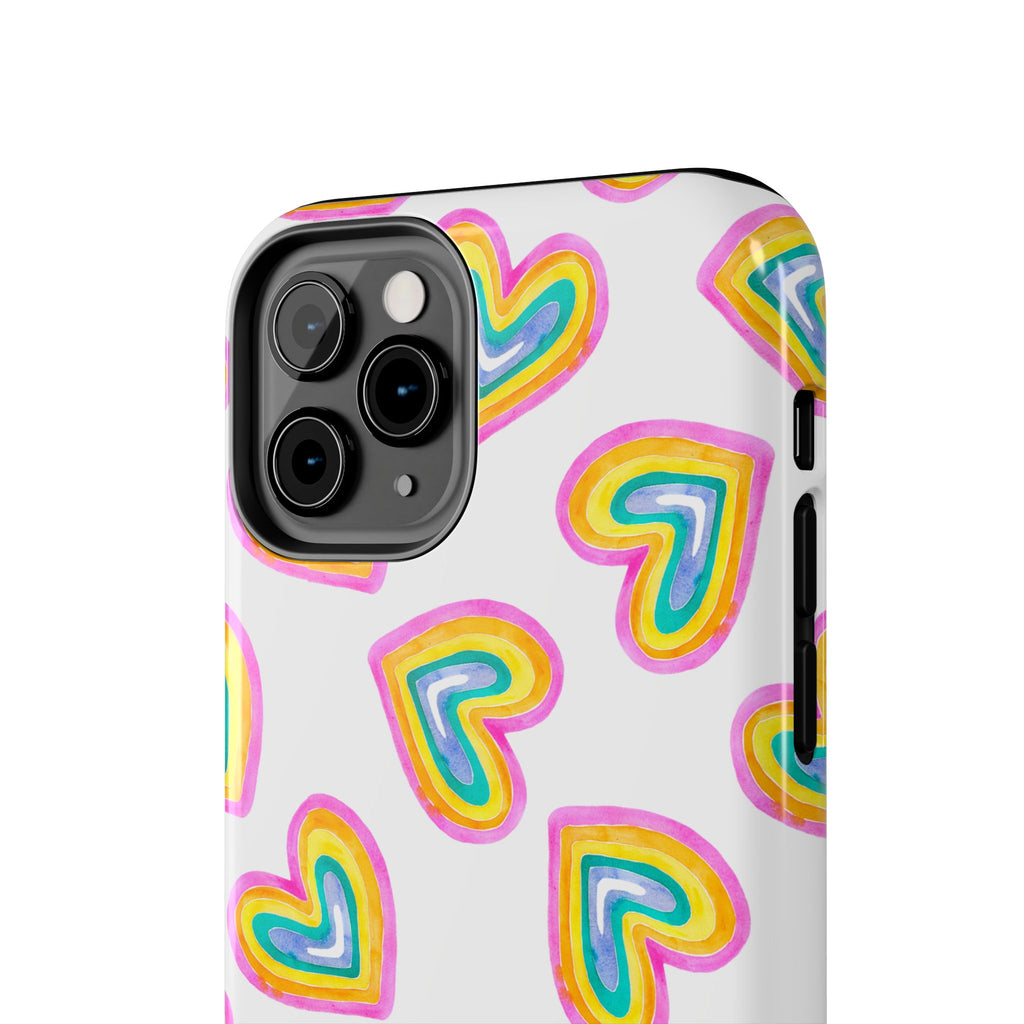 Rainbow Heart Tough Phone Case (For iPhone, Galaxy & More) - White