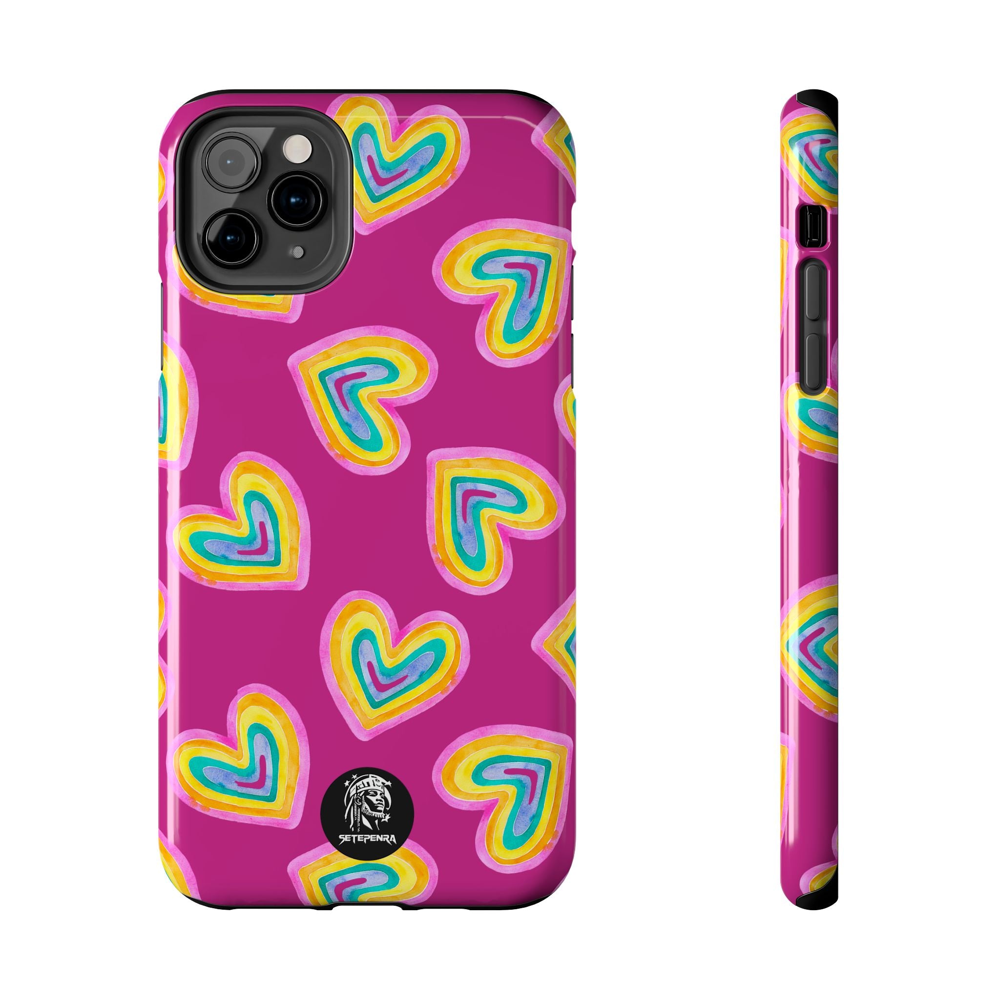 Rainbow Heart Tough Phone Case (For iPhone, Galaxy & More) - Pink SETEPENRA Phone Case.