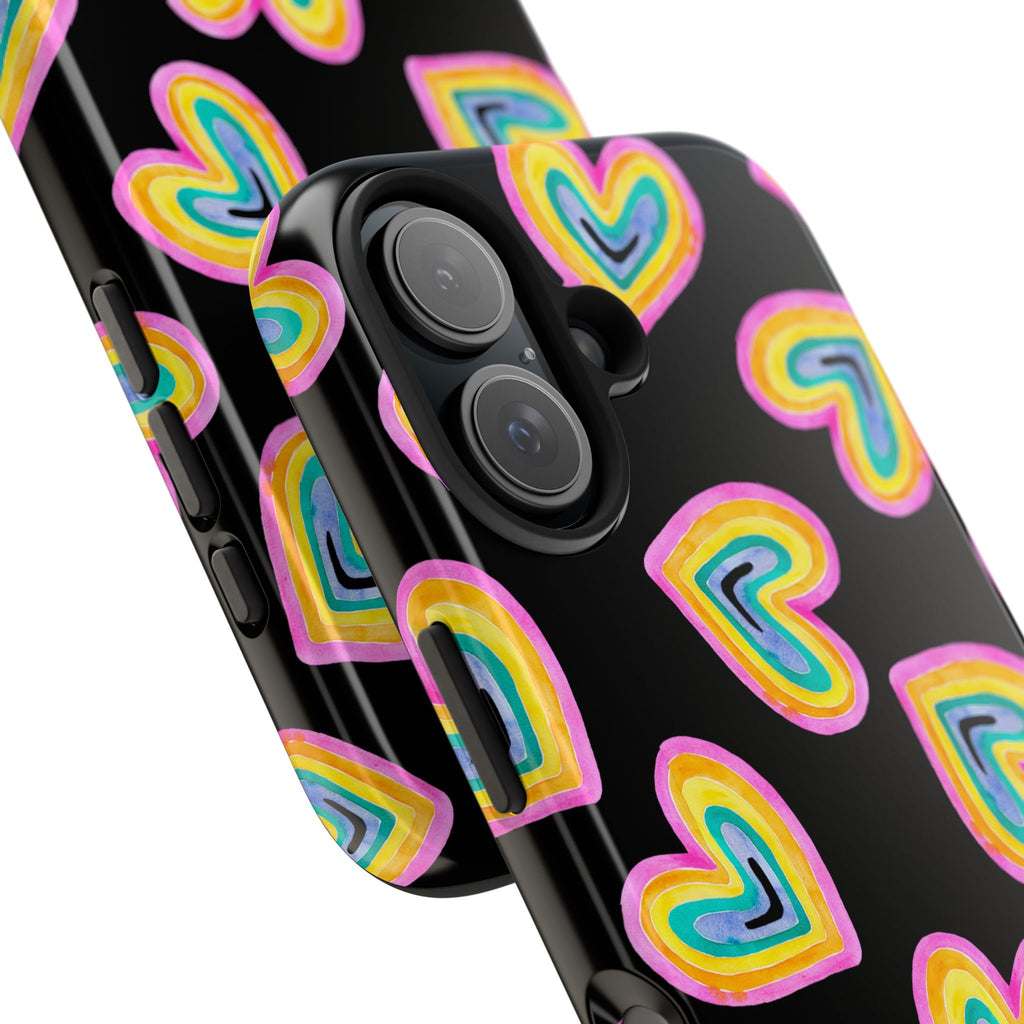 Rainbow Heart Tough Phone Case (For iPhone, Galaxy & More) - Black