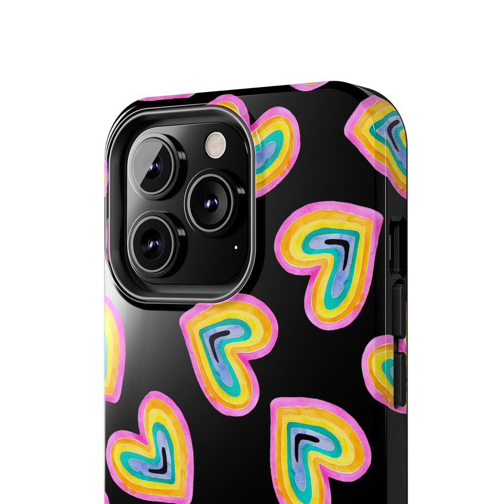 Rainbow Heart Tough Phone Case (For iPhone, Galaxy & More) - Black