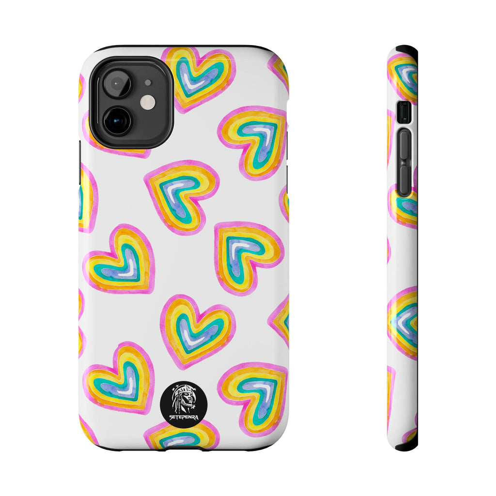 Rainbow Heart Tough Phone Case (For iPhone, Galaxy & More) - White SETEPENRA Phone Case.
