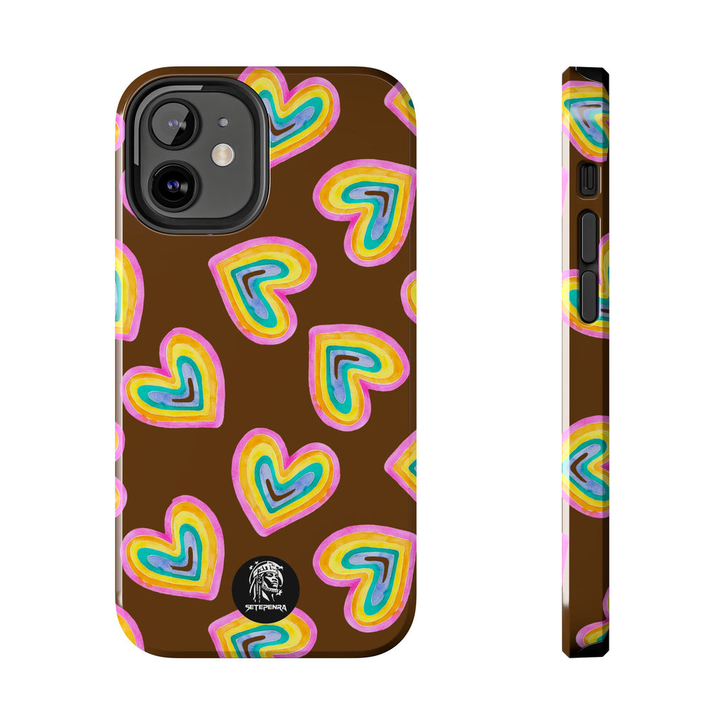 Rainbow Heart Tough Phone Case (For iPhone, Galaxy & More) - Brown SETEPENRA Phone Case.