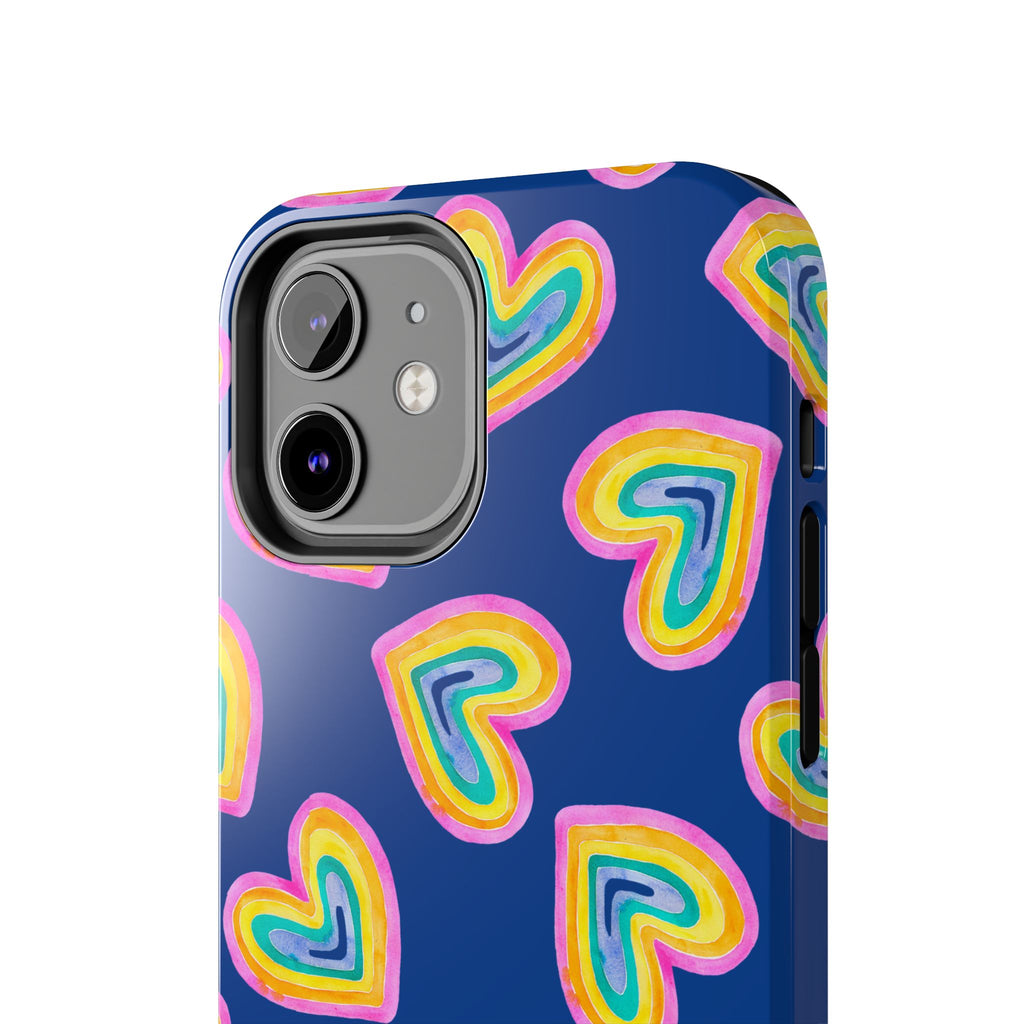 Rainbow Heart Tough Phone Case (For iPhone, Galaxy & More) - Dark Blue