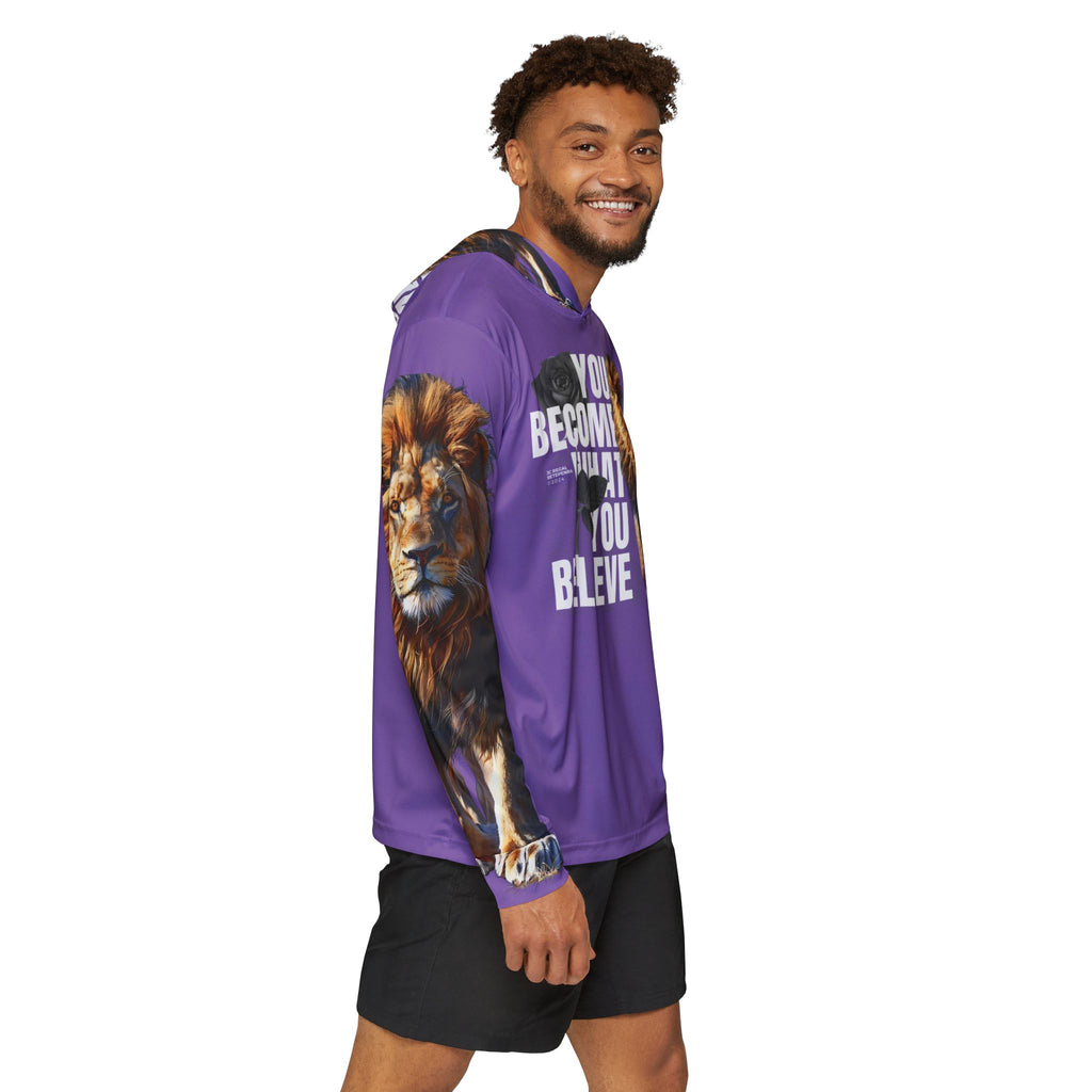 You Become What You Believe Men's Sports Warmup Hoodie (Light Purple) SETEPENRA All Over Prints.