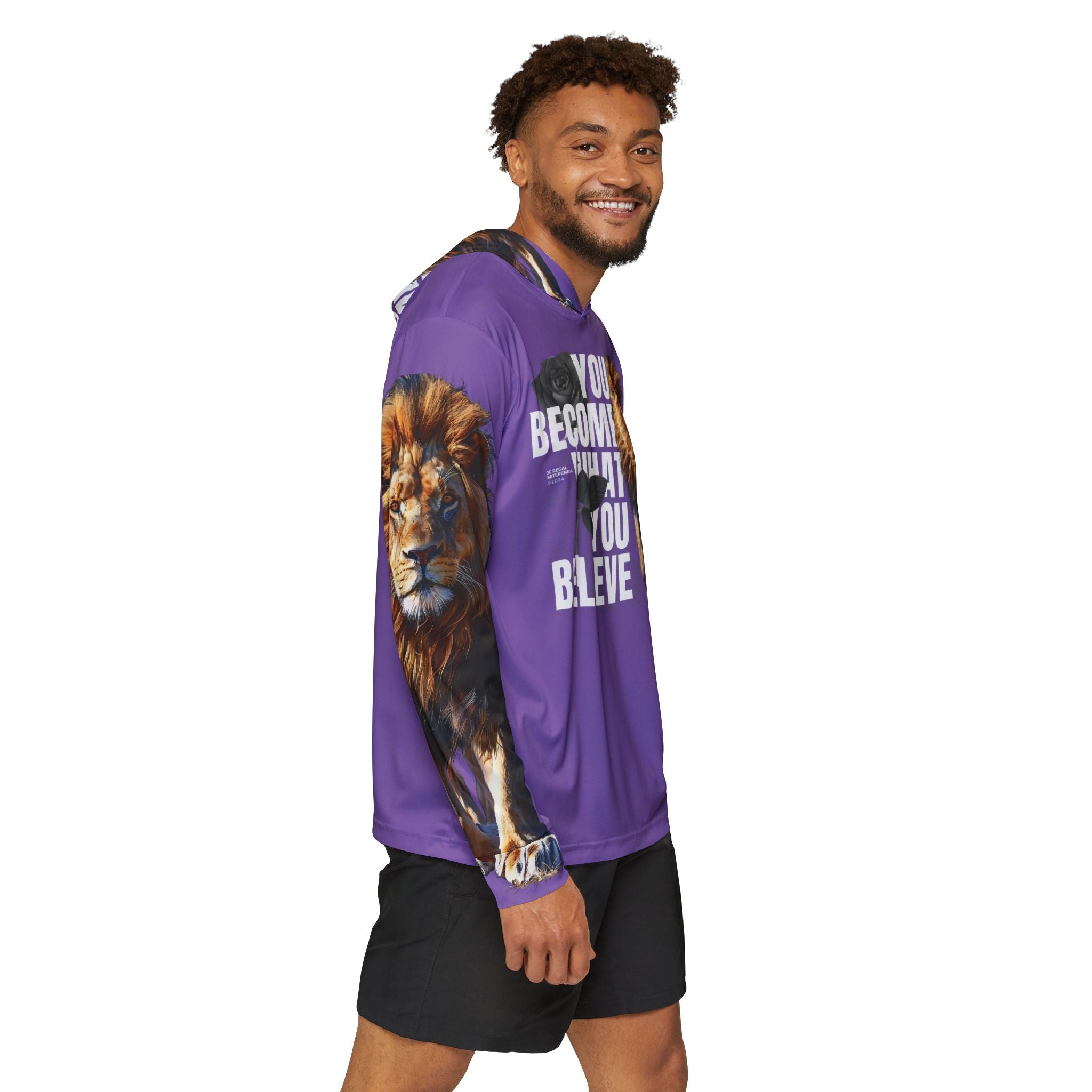 You Become What You Believe Men's Sports Warmup Hoodie (Light Purple) SETEPENRA All Over Prints.