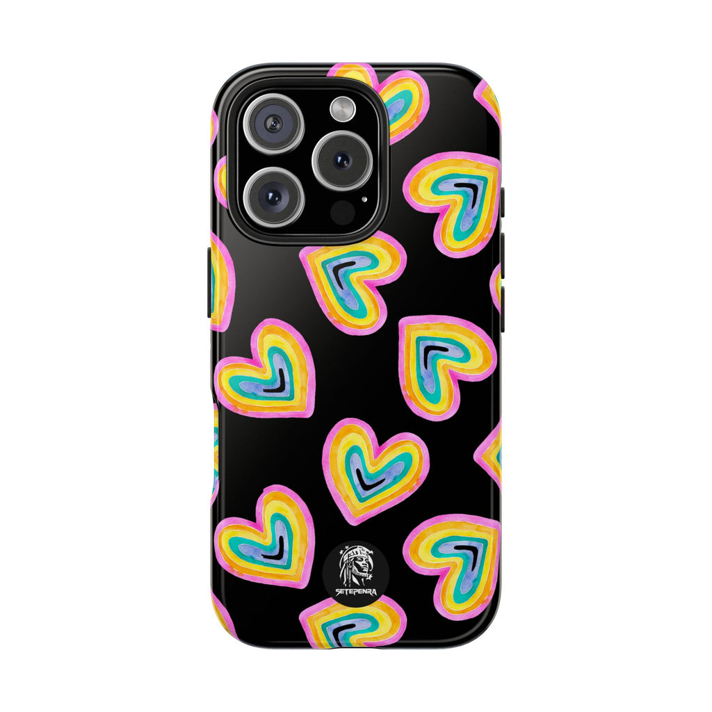 Rainbow Heart Tough Phone Case (For iPhone, Galaxy & More) - Black