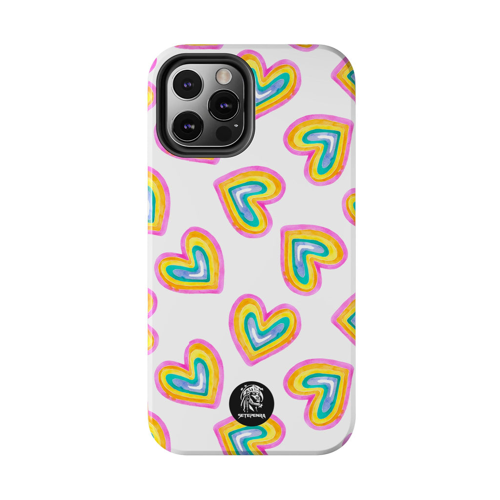 Rainbow Heart Tough Phone Case (For iPhone, Galaxy & More) - White