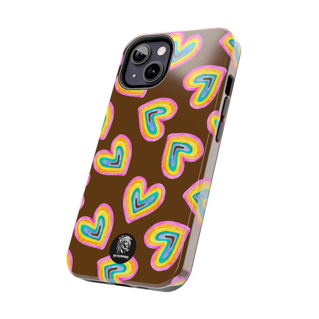 Rainbow Heart Tough Phone Case (For iPhone, Galaxy & More) - Brown