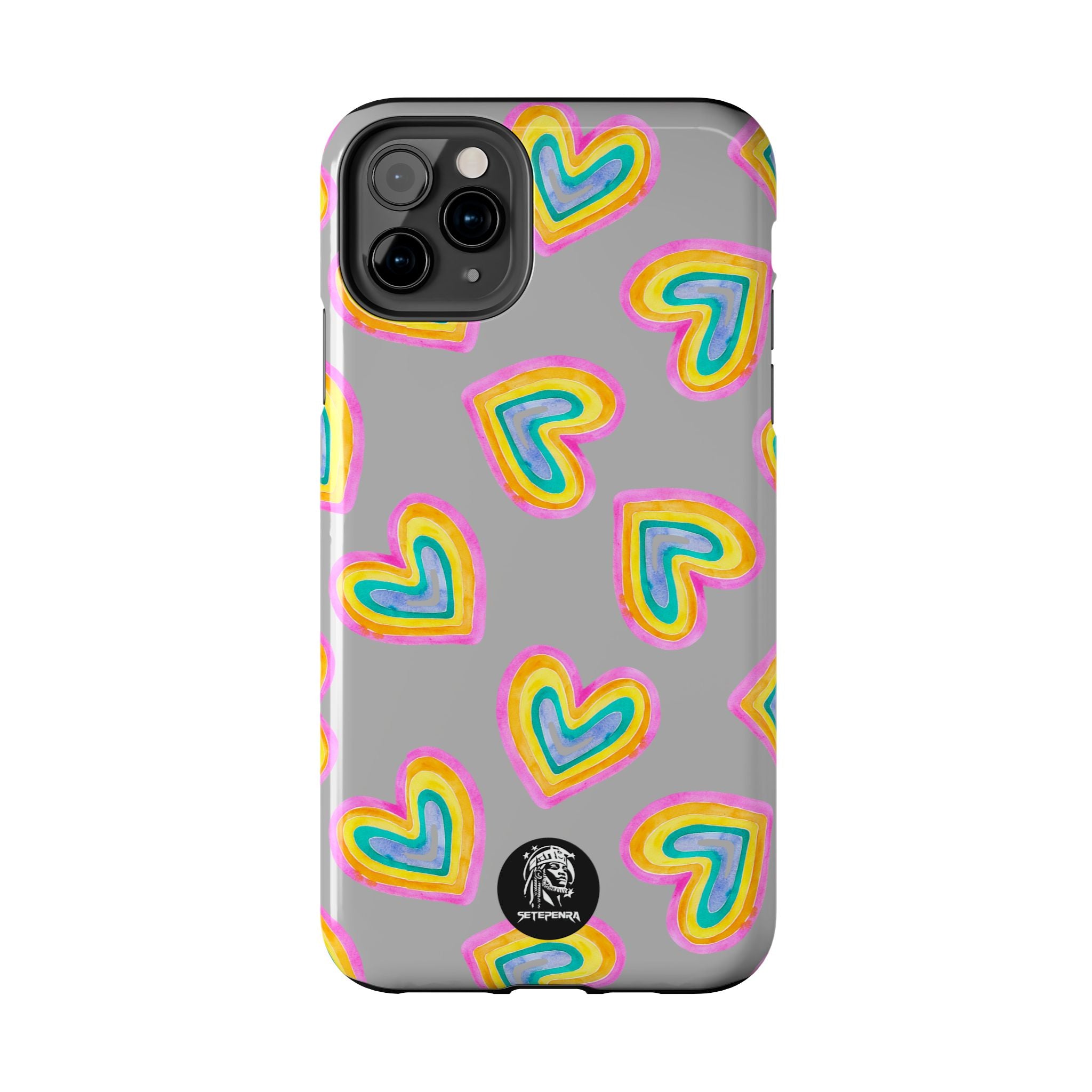 Rainbow Heart Tough Phone Case (For iPhone, Galaxy & More) - Light Grey