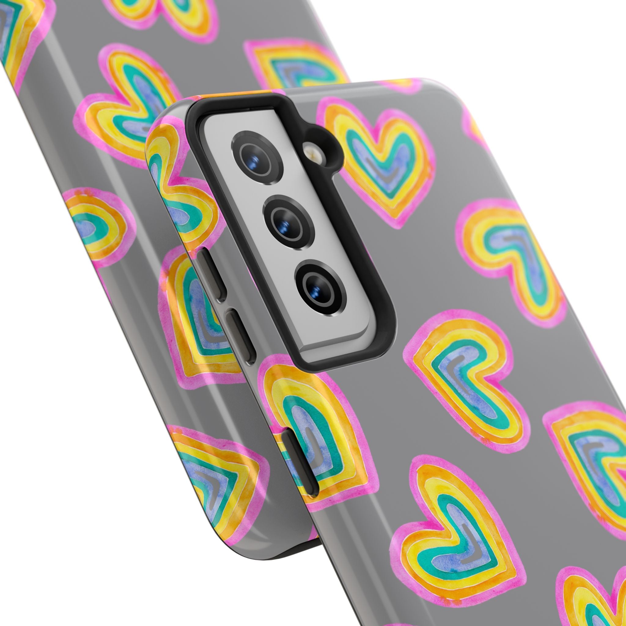 Rainbow Heart Tough Phone Case (For iPhone, Galaxy & More) - Grey