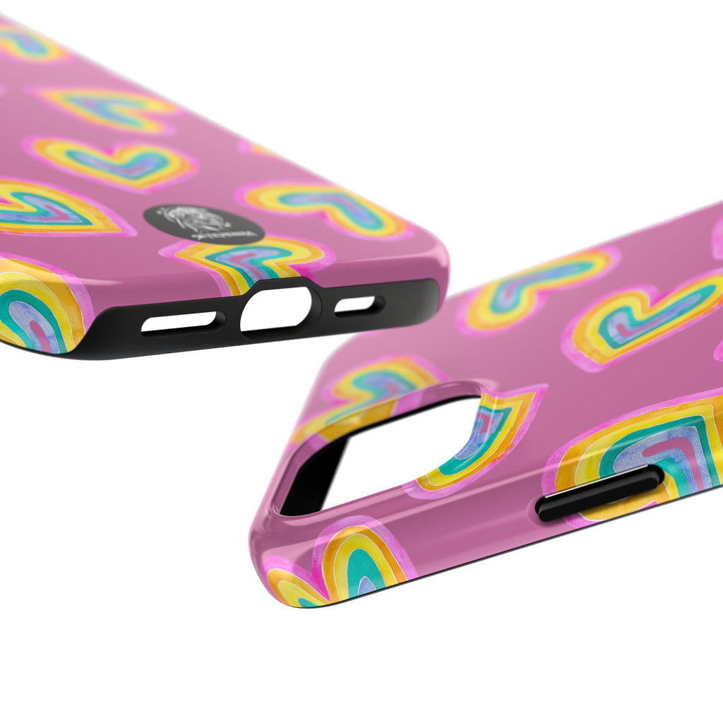 Rainbow Heart Tough Phone Case (For iPhone, Galaxy & More) - Light Pink