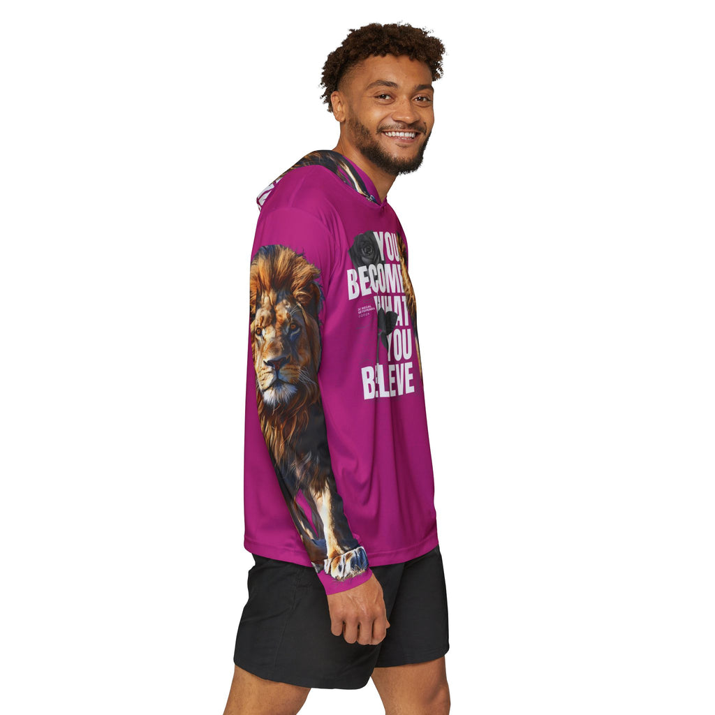 You Become What You Believe Men's Sports Warmup Hoodie (Pink) SETEPENRA All Over Prints.