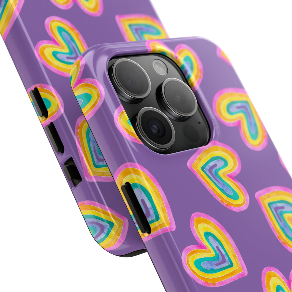 Rainbow Heart Tough Phone Case (For iPhone, Galaxy & More) - Light Purple