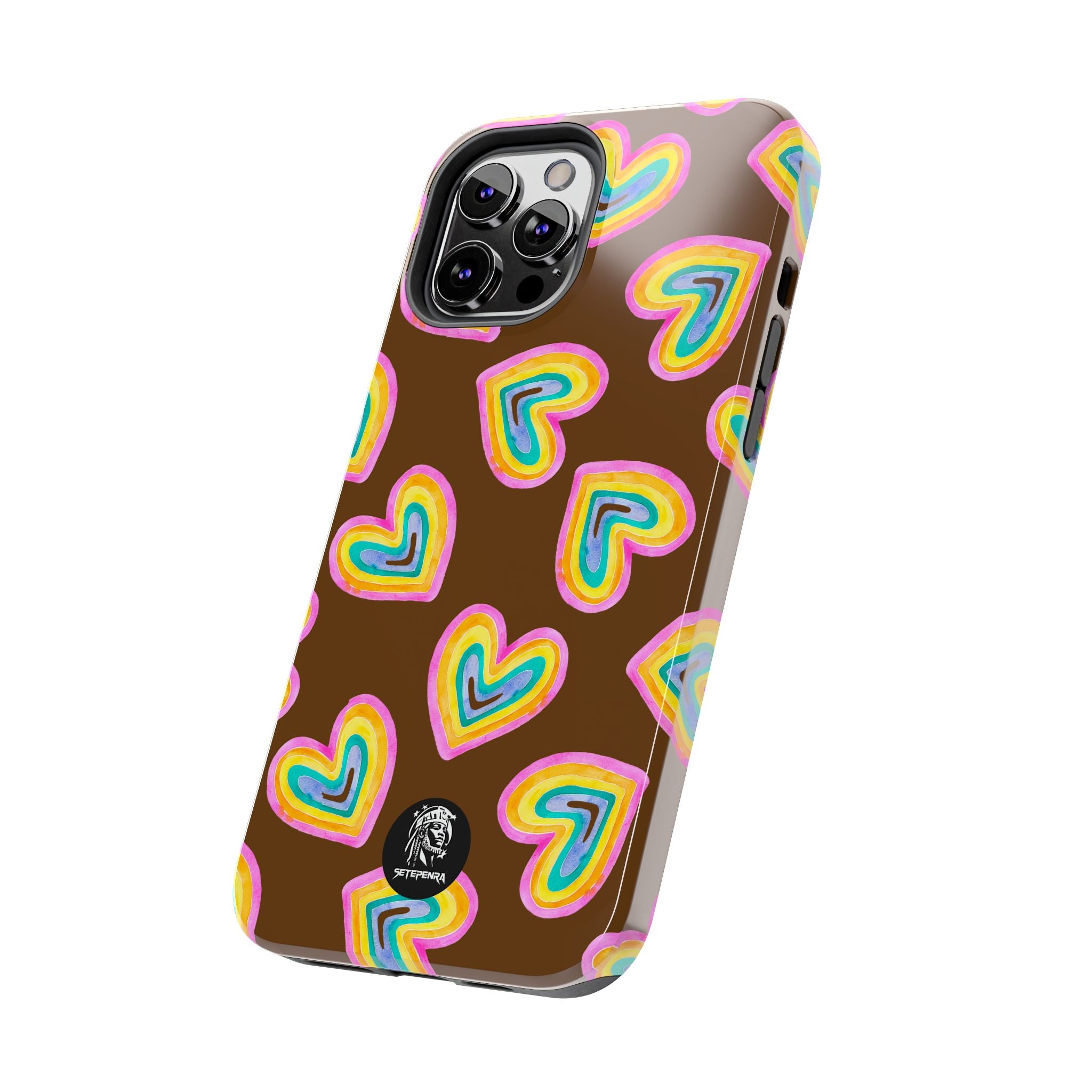 Rainbow Heart Tough Phone Case (For iPhone, Galaxy & More) - Brown