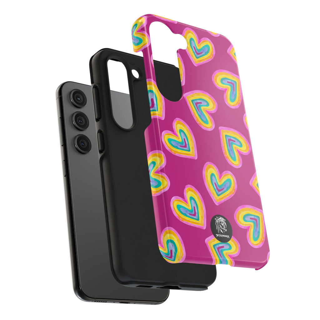 Rainbow Heart Tough Phone Case (For iPhone, Galaxy & More) - Pink