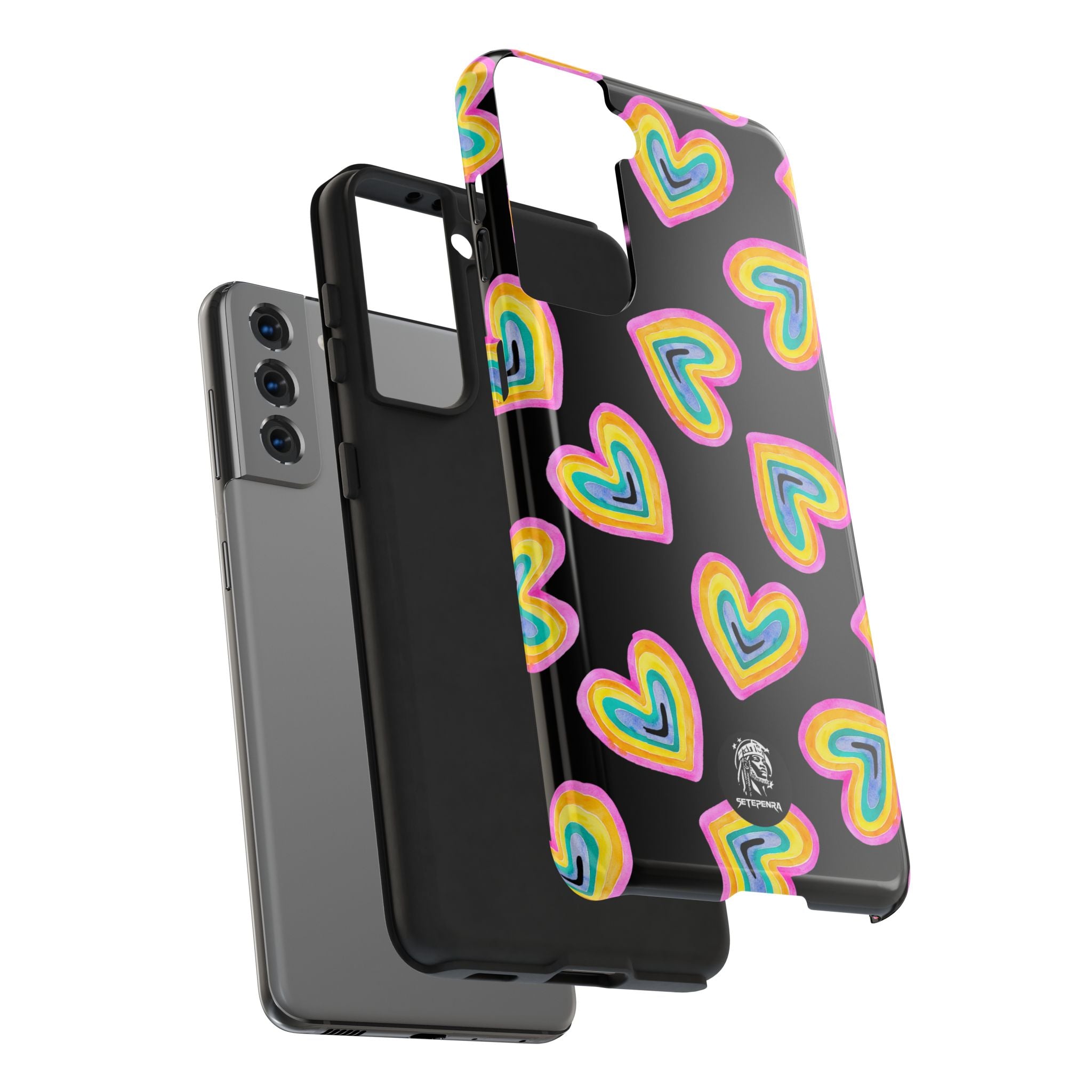 Rainbow Heart Tough Phone Case (For iPhone, Galaxy & More) - Black