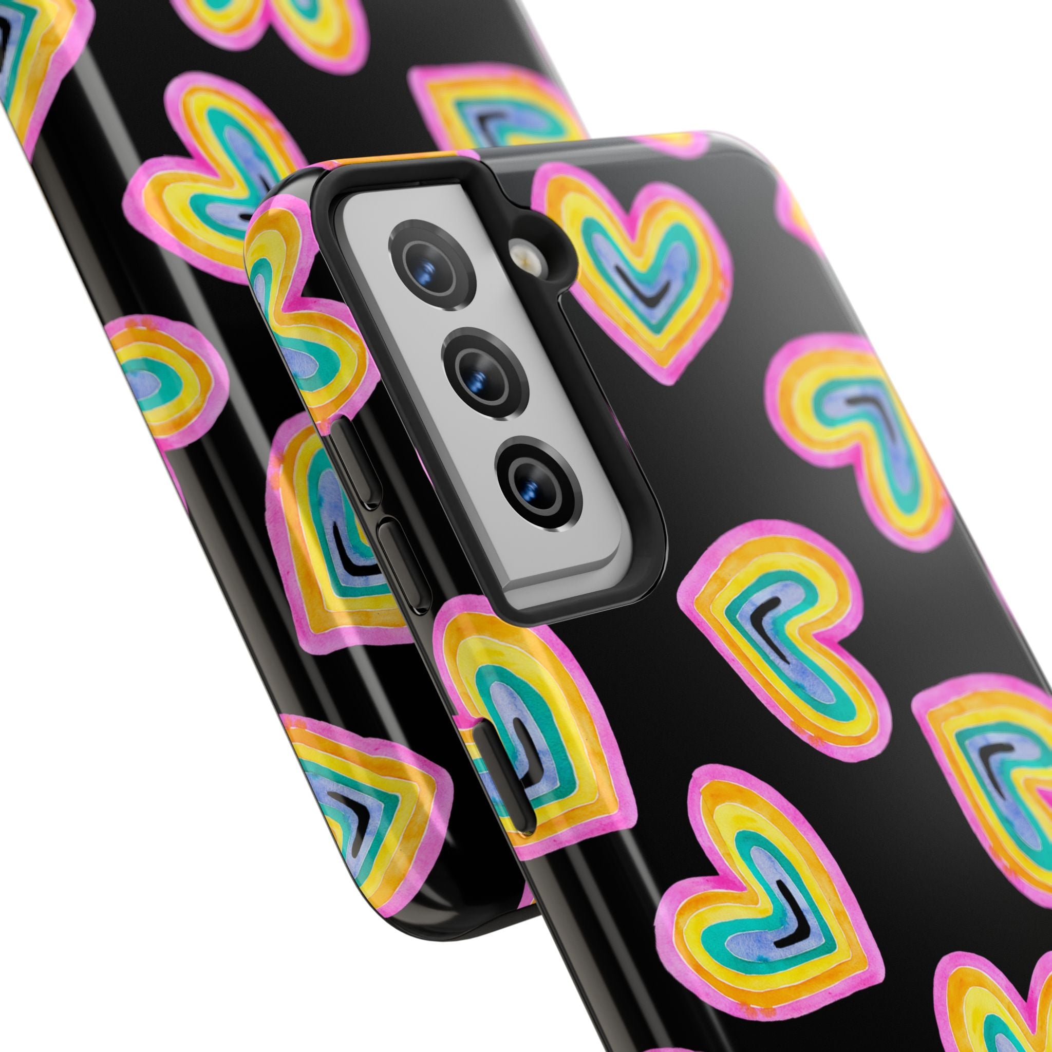 Rainbow Heart Tough Phone Case (For iPhone, Galaxy & More) - Black