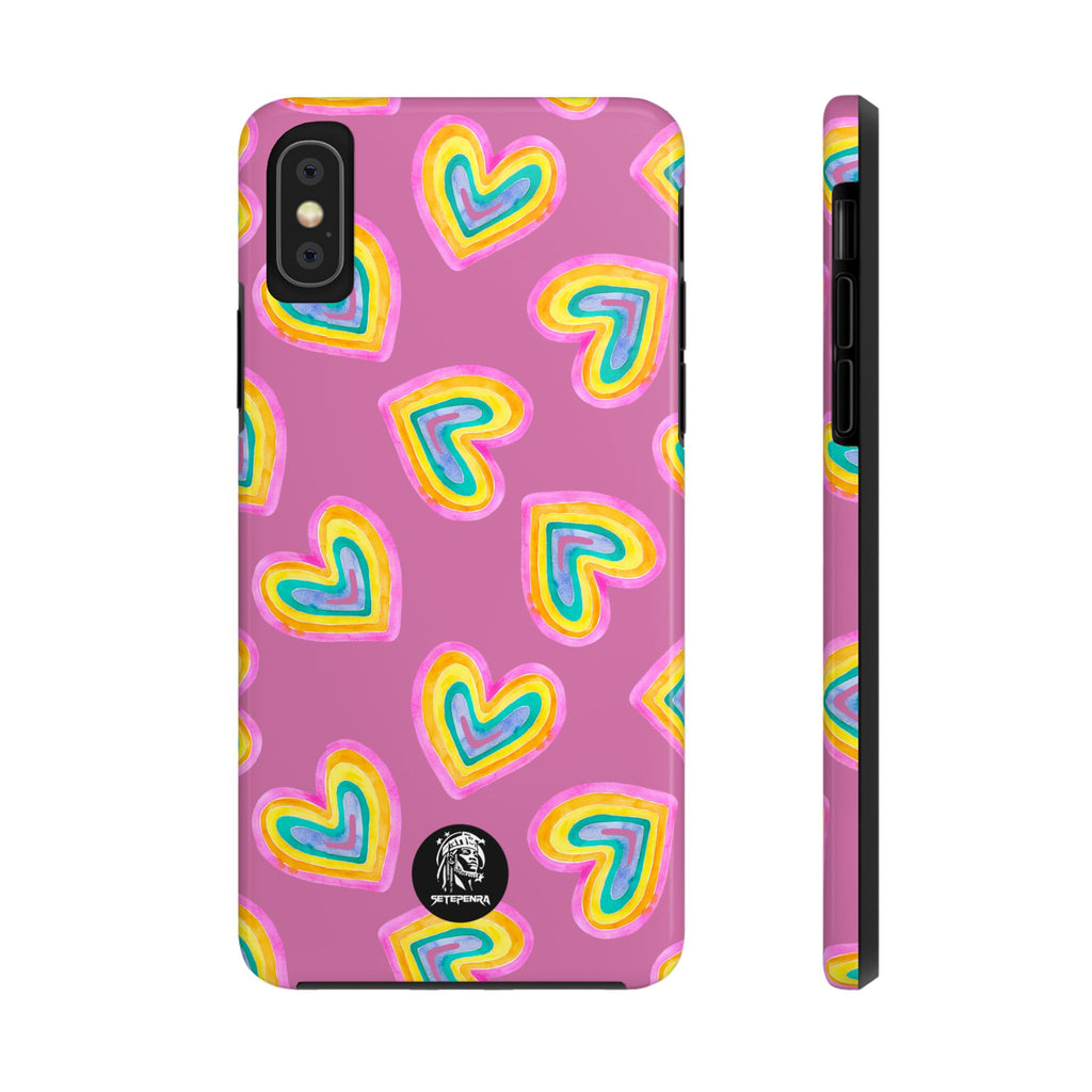 Rainbow Heart Tough Phone Case (For iPhone, Galaxy & More) - Light Pink SETEPENRA Phone Case.