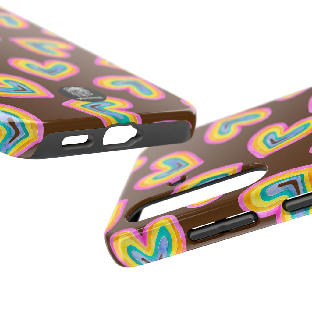 Rainbow Heart Tough Phone Case (For iPhone, Galaxy & More) - Brown