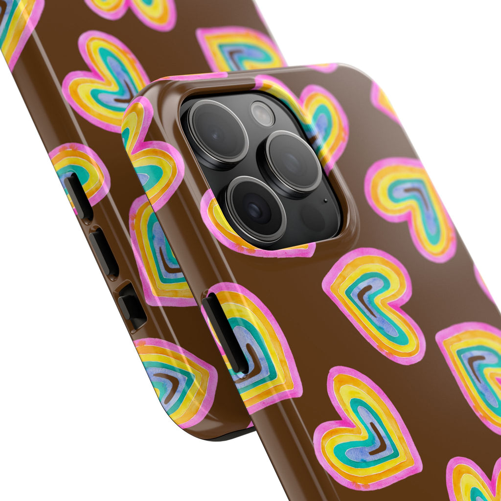 Rainbow Heart Tough Phone Case (For iPhone, Galaxy & More) - Brown
