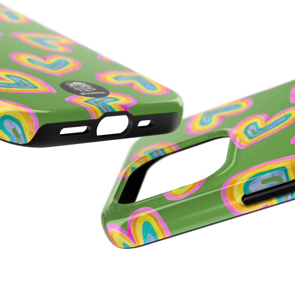 Rainbow Heart Tough Phone Case (For iPhone, Galaxy & More) - Green