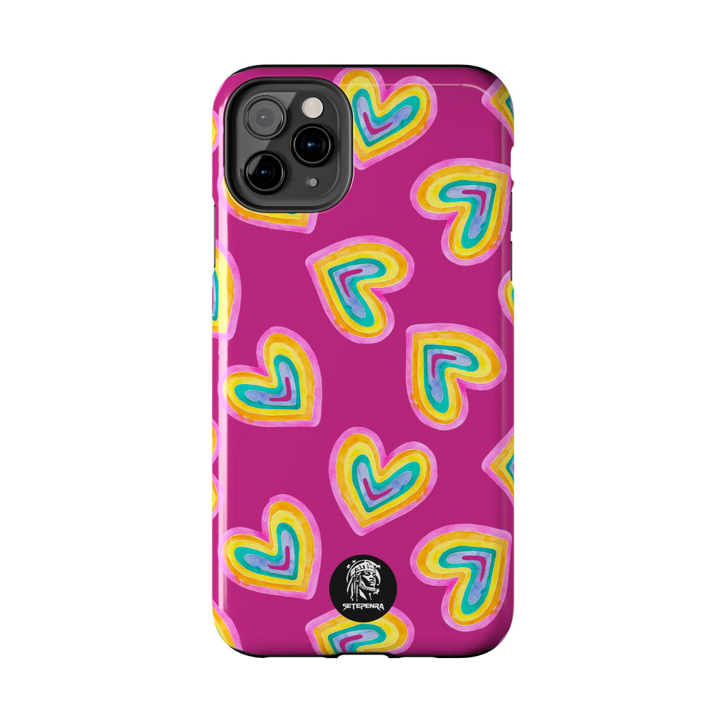 Rainbow Heart Tough Phone Case (For iPhone, Galaxy & More) - Pink