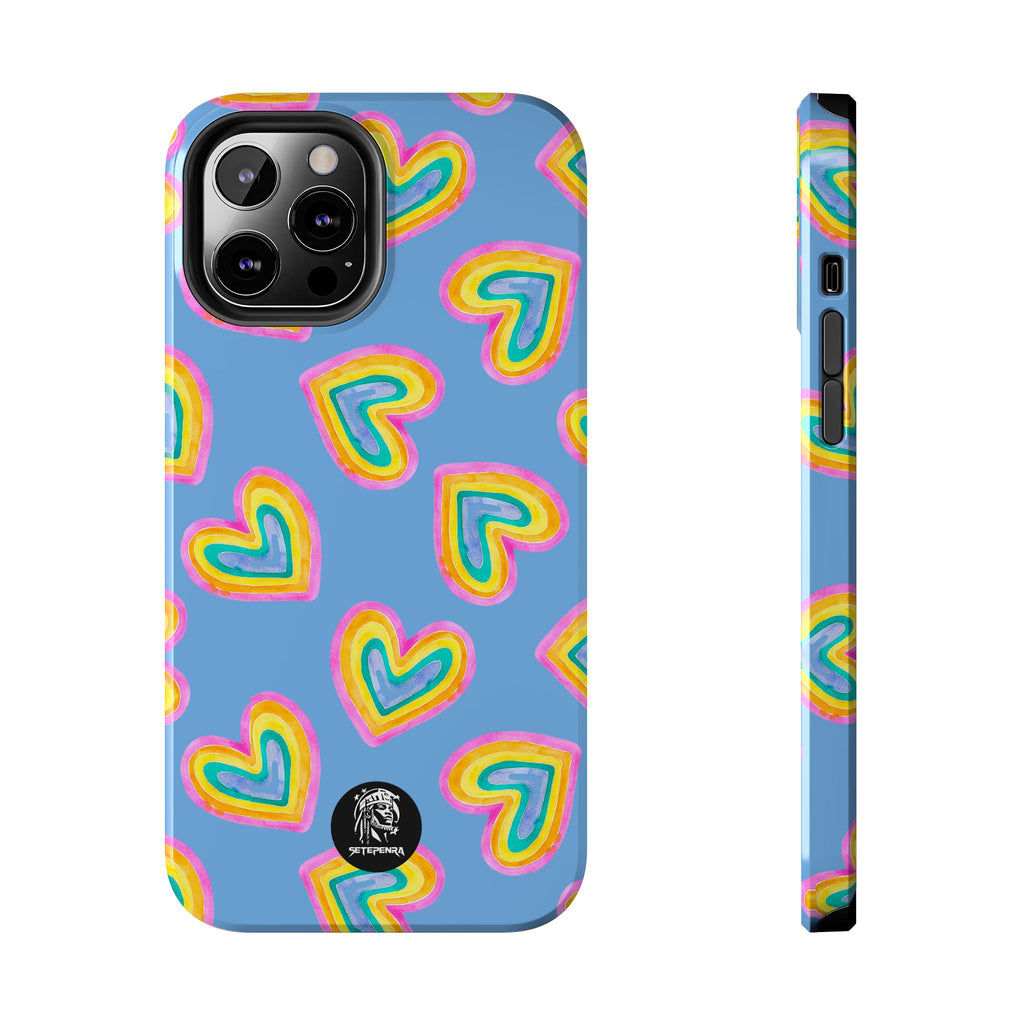 Rainbow Heart Tough Phone Case (For iPhone, Galaxy & More) - Light Blue SETEPENRA Phone Case.
