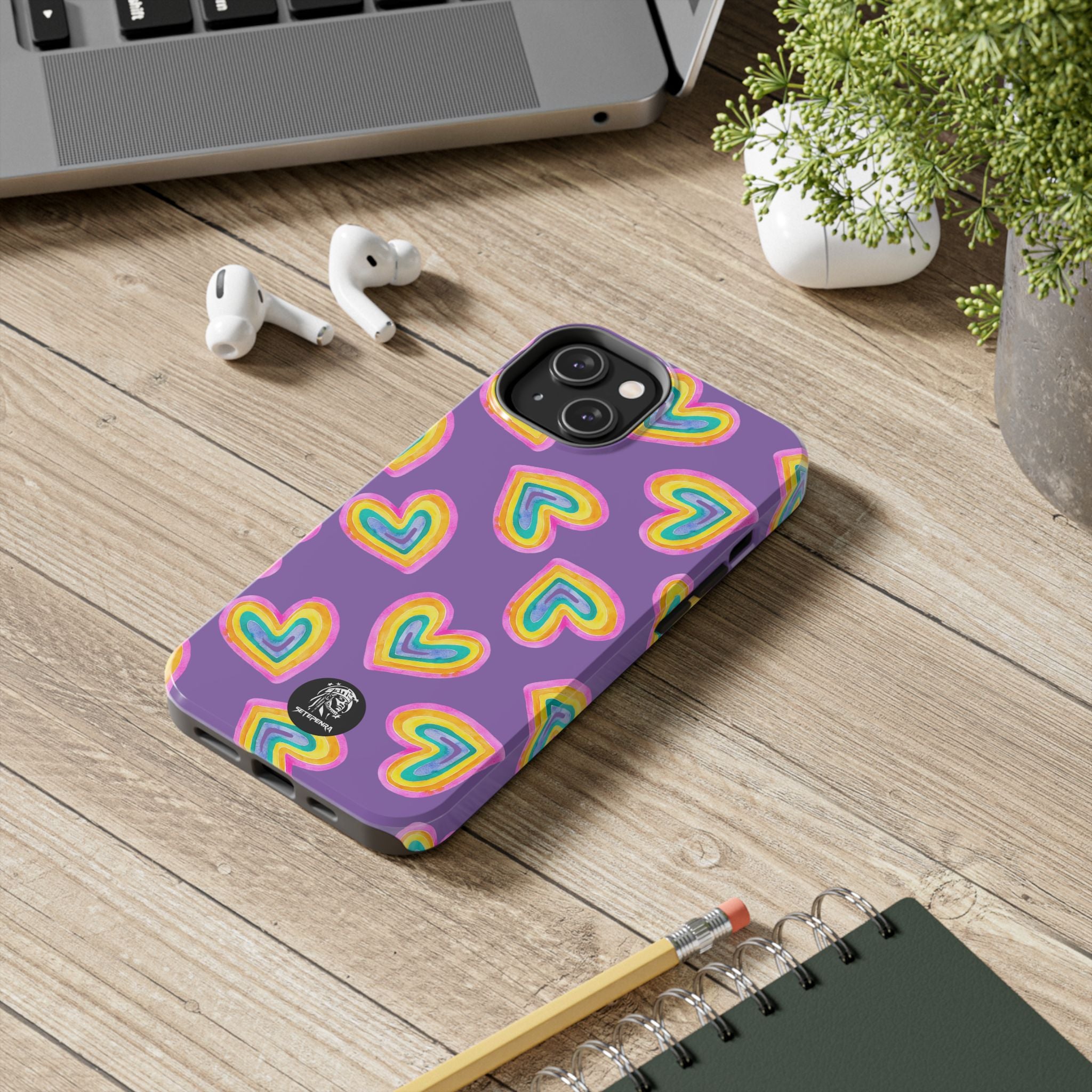 Rainbow Heart Tough Phone Case (For iPhone, Galaxy & More) - Light Purple