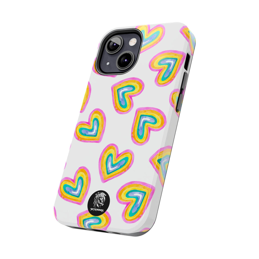Rainbow Heart Tough Phone Case (For iPhone, Galaxy & More) - White