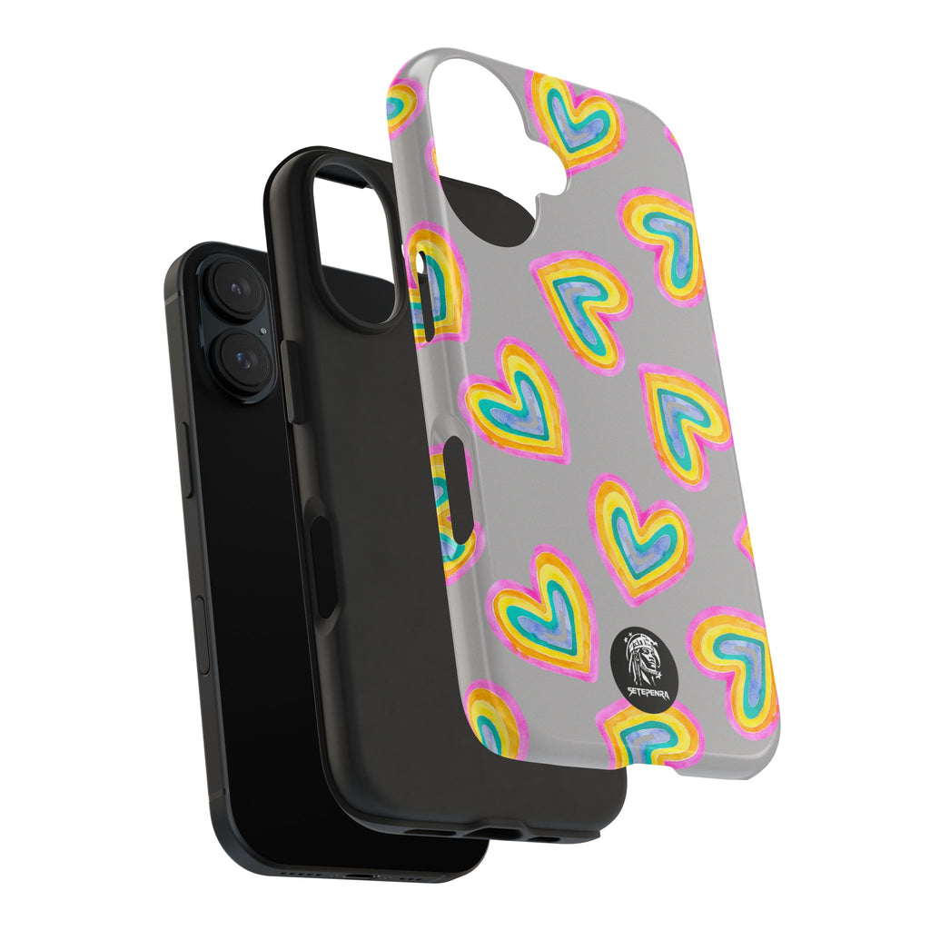 Rainbow Heart Tough Phone Case (For iPhone, Galaxy & More) - Light Grey