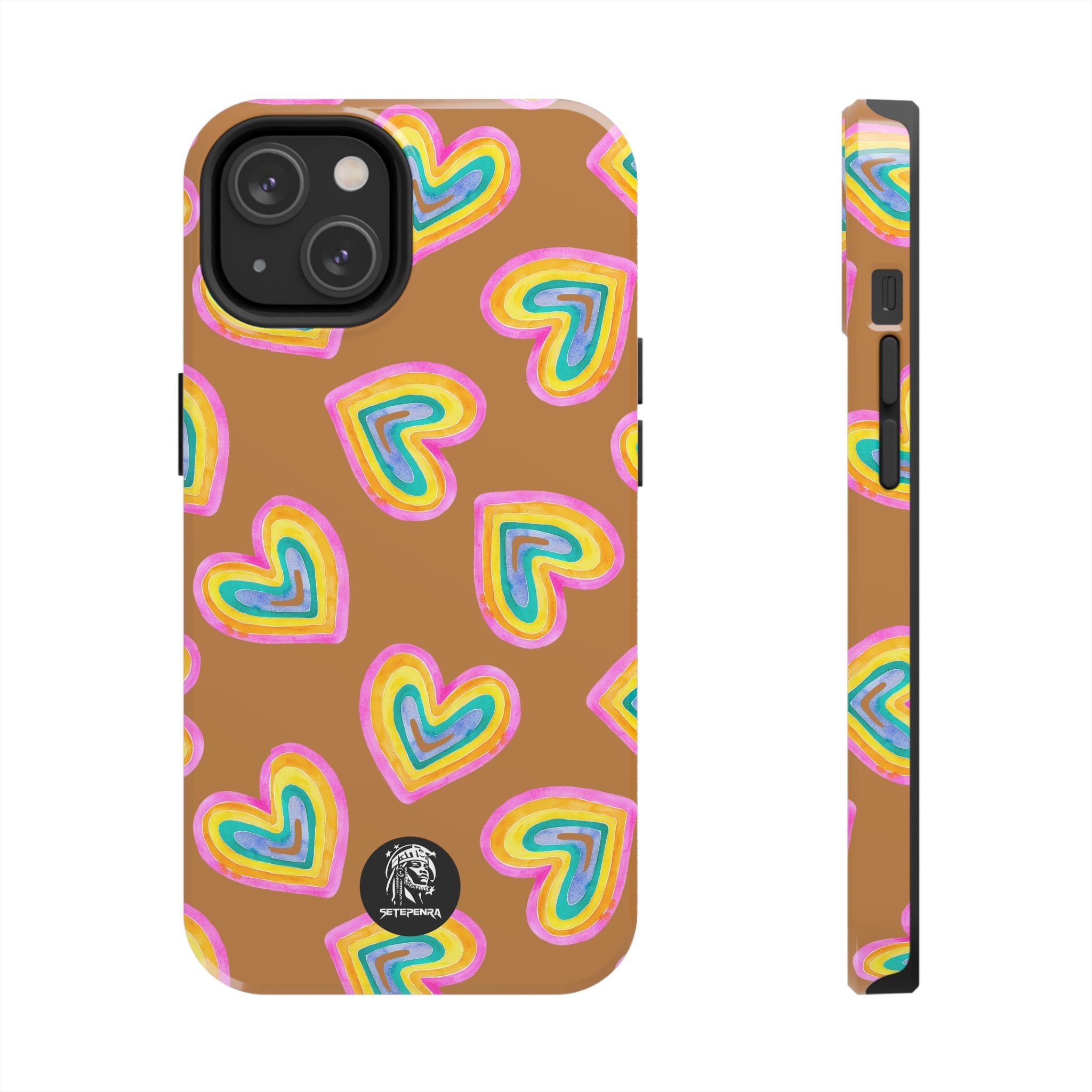 Rainbow Heart Tough Phone Case (For iPhone, Galaxy & More) - Light Brown