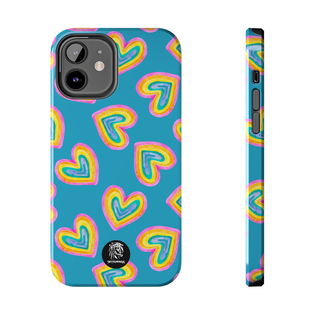 Rainbow Heart Tough Phone Case (For iPhone, Galaxy & More) - Turquoise SETEPENRA Phone Case.