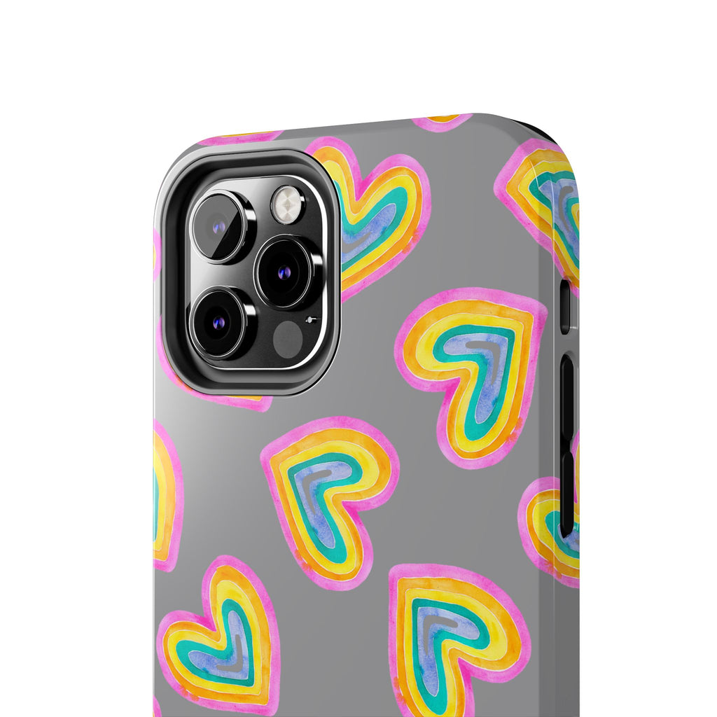 Rainbow Heart Tough Phone Case (For iPhone, Galaxy & More) - Grey