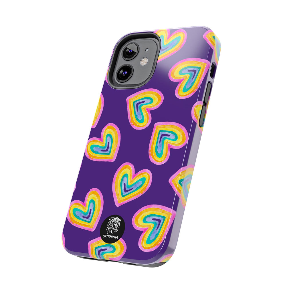 Rainbow Heart Tough Phone Case (For iPhone, Galaxy & More) - Purple
