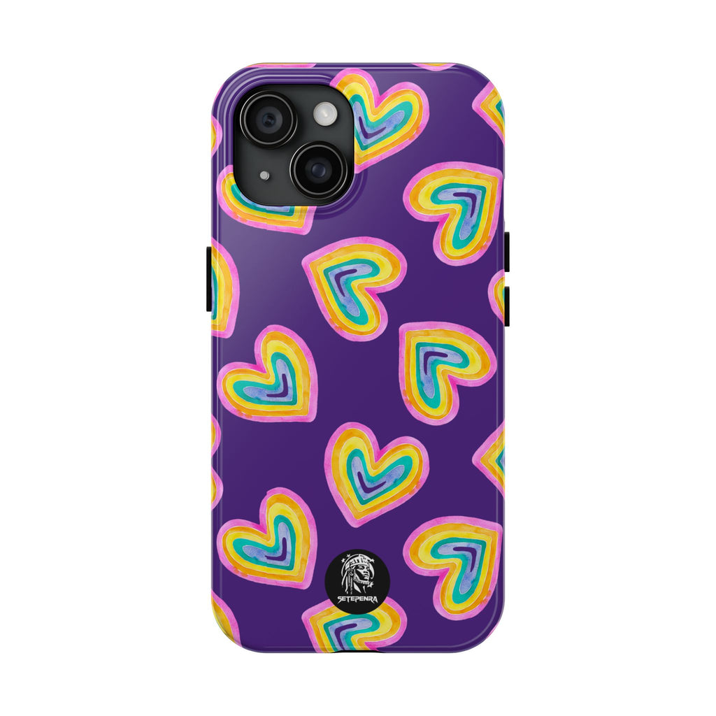 Rainbow Heart Tough Phone Case (For iPhone, Galaxy & More) - Purple