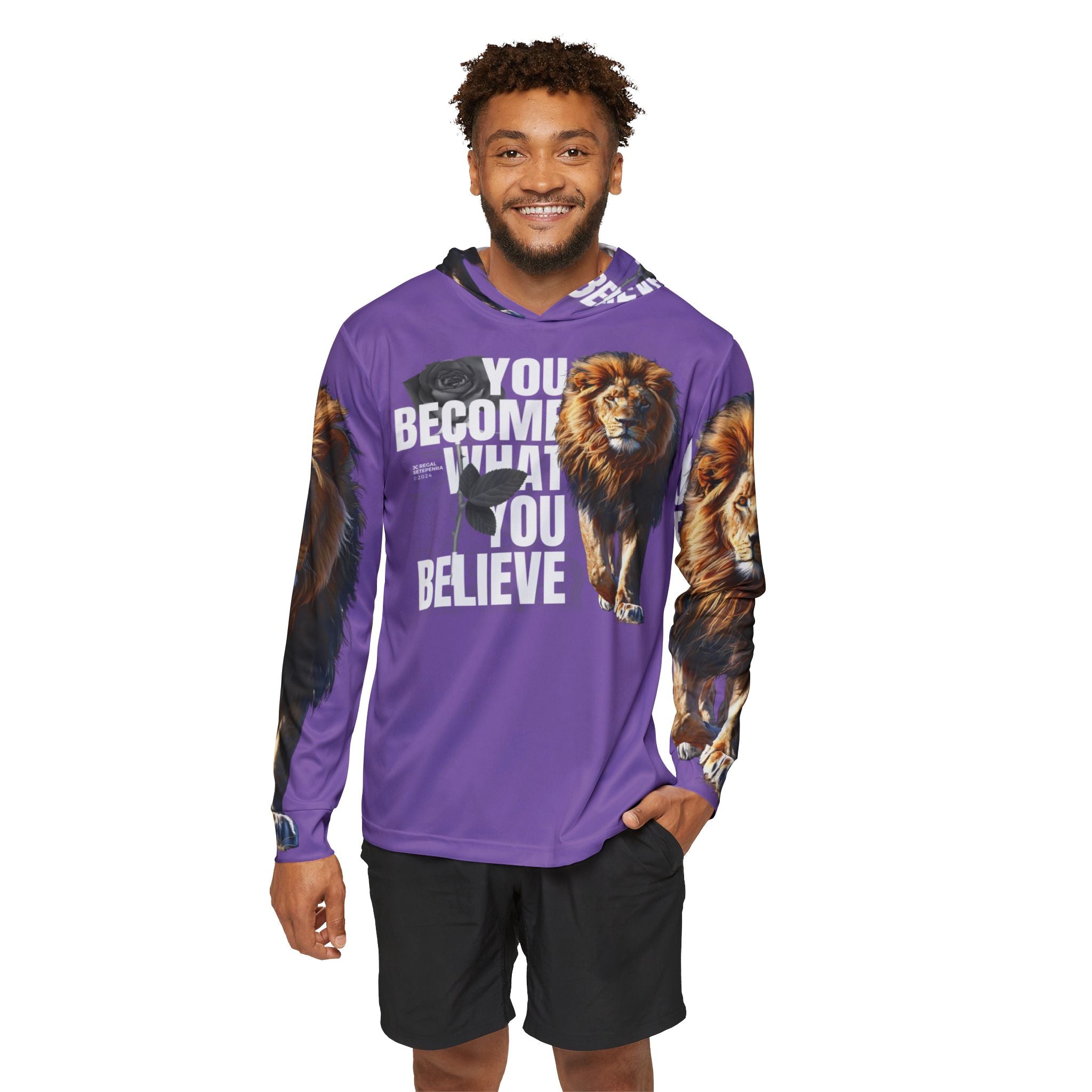 You Become What You Believe Men's Sports Warmup Hoodie (Light Purple) SETEPENRA All Over Prints.