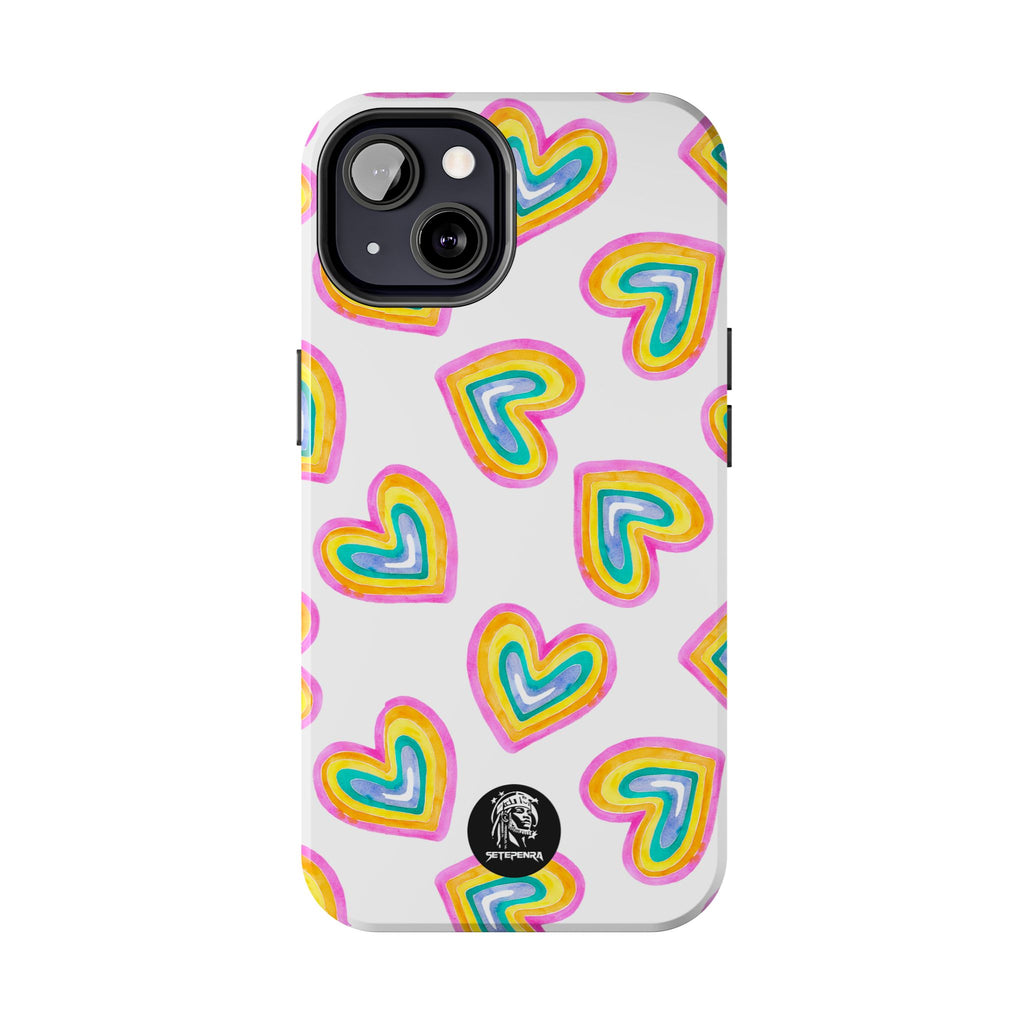 Rainbow Heart Tough Phone Case (For iPhone, Galaxy & More) - White