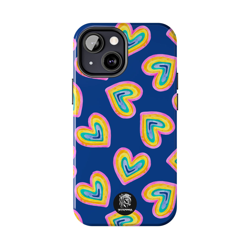 Rainbow Heart Tough Phone Case (For iPhone, Galaxy & More) - Dark Blue
