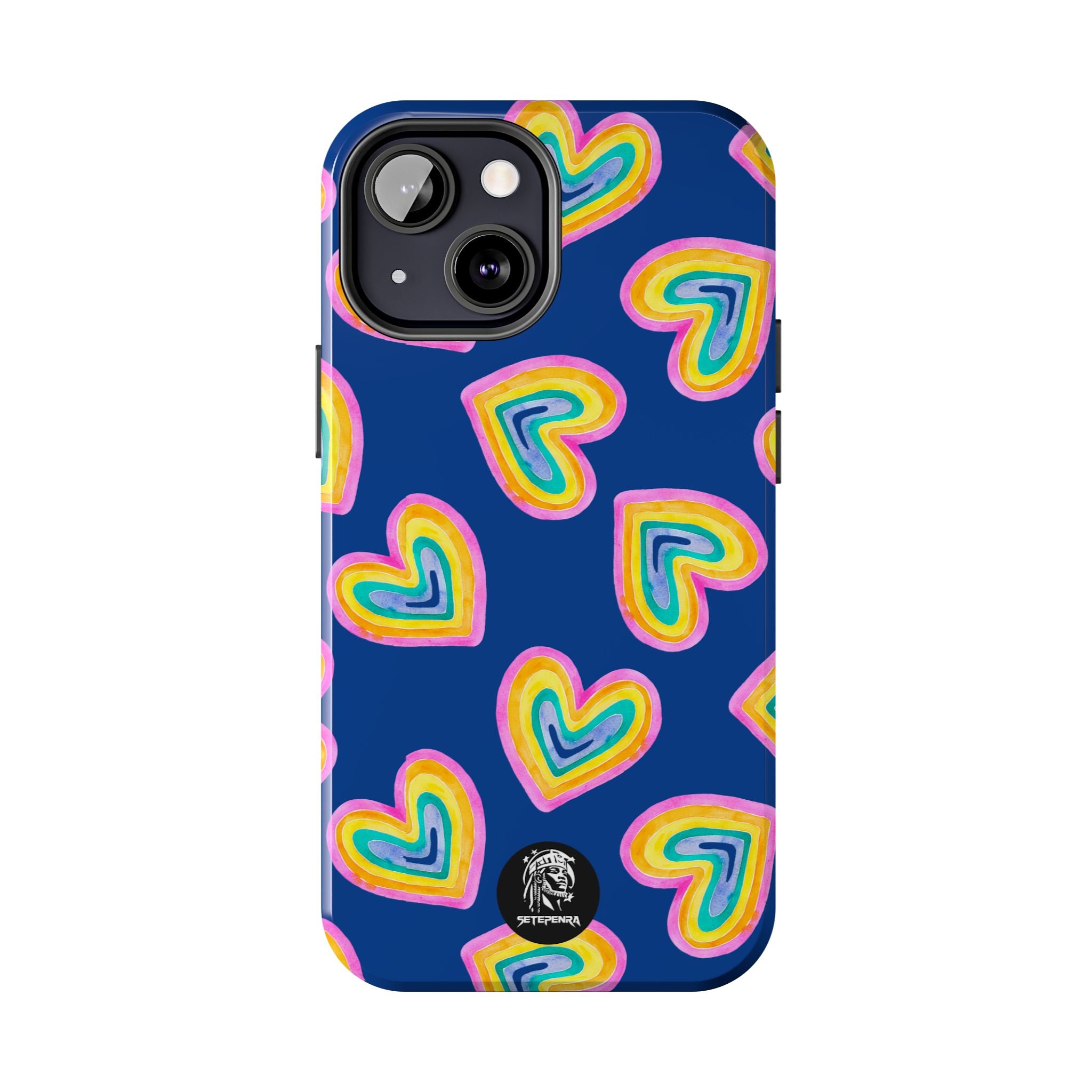 Rainbow Heart Tough Phone Case (For iPhone, Galaxy & More) - Dark Blue