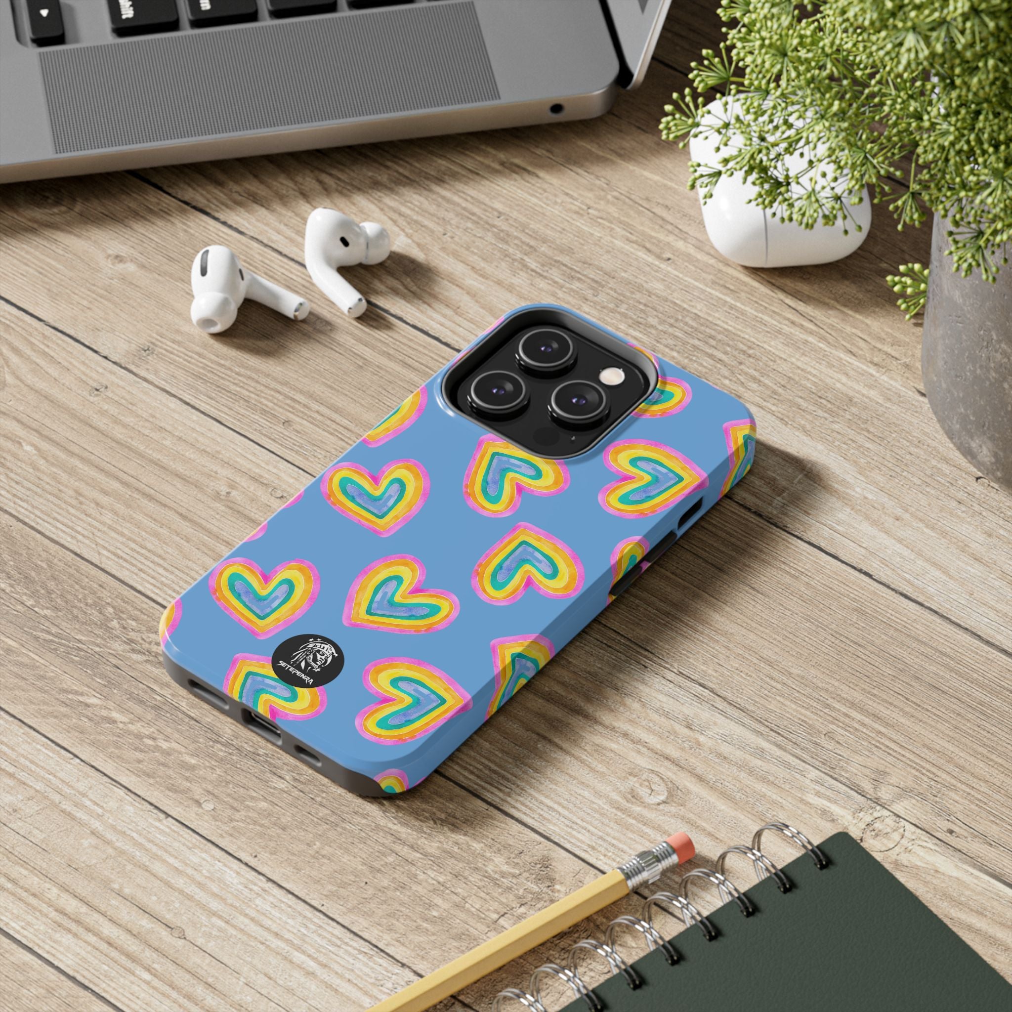 Rainbow Heart Tough Phone Case (For iPhone, Galaxy & More) - Light Blue