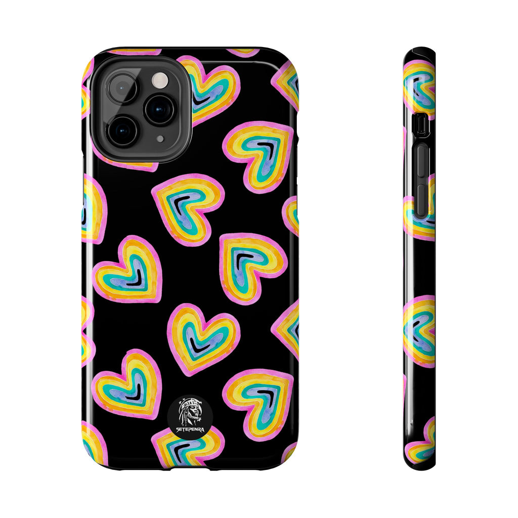 Rainbow Heart Tough Phone Case (For iPhone, Galaxy & More) - Black SETEPENRA Phone Case.
