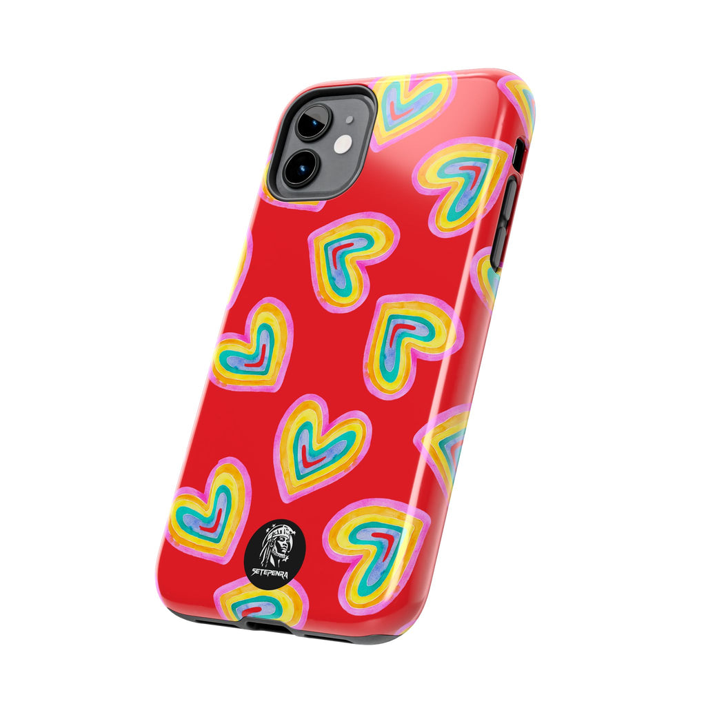 Rainbow Heart Tough Phone Case (For iPhone, Galaxy & More) - Red
