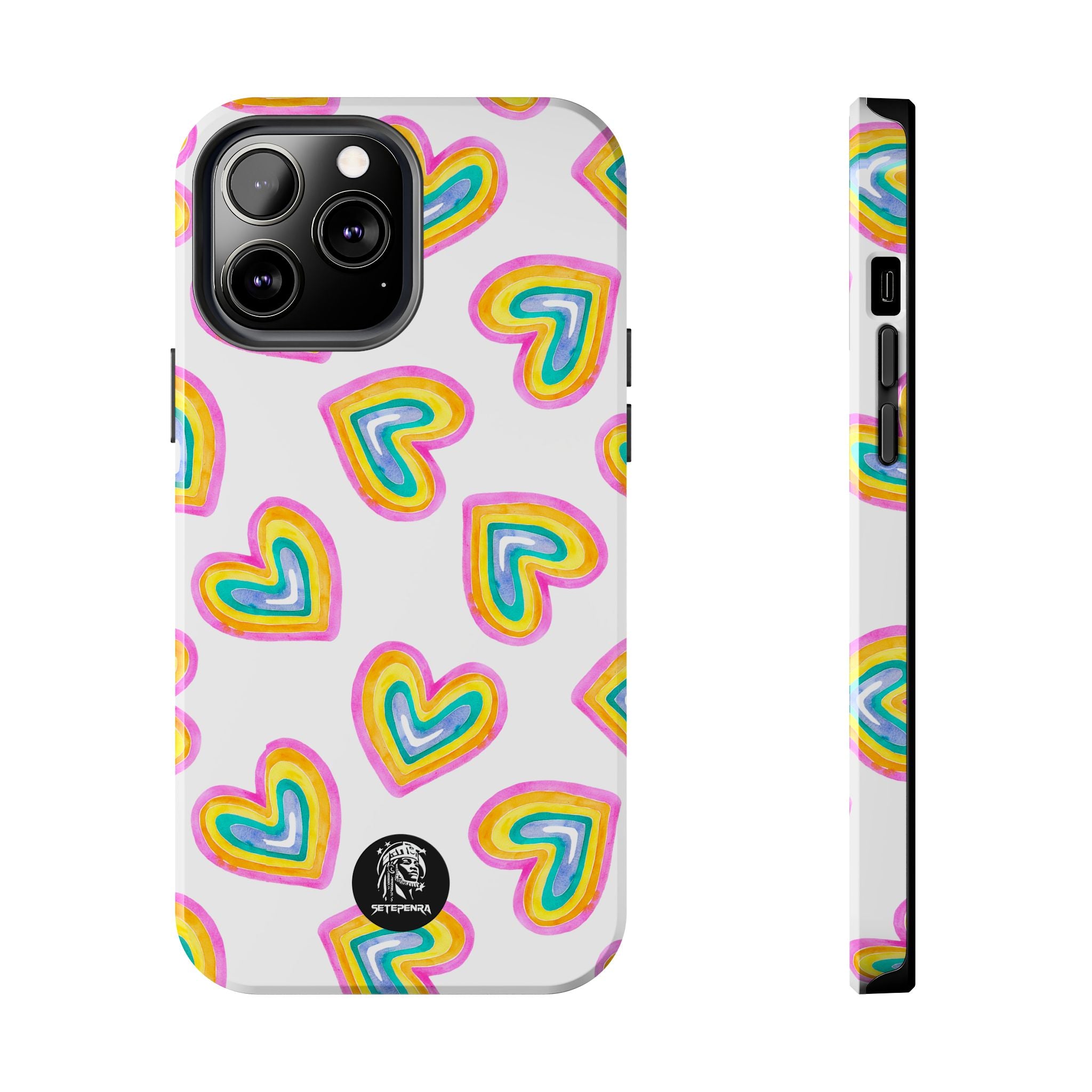 Rainbow Heart Tough Phone Case (For iPhone, Galaxy & More) - White SETEPENRA Phone Case.